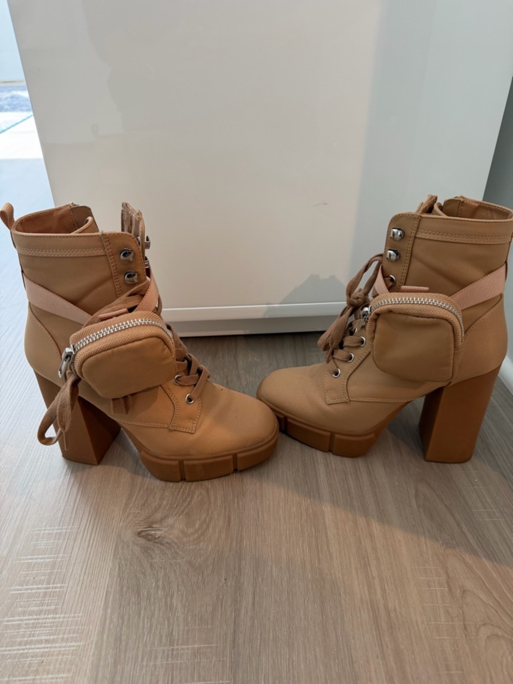 Steve Madden Tan Platform Lace-Up Ankle Boots with Zip Pouch